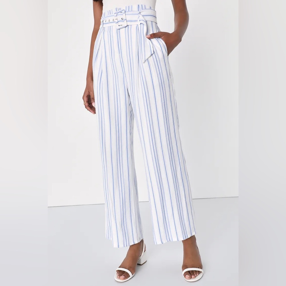 ❤️ NWT Lulus Sailboat Sweetie - Wide Leg White Blue Striped Sailor Pants ⛵️💕